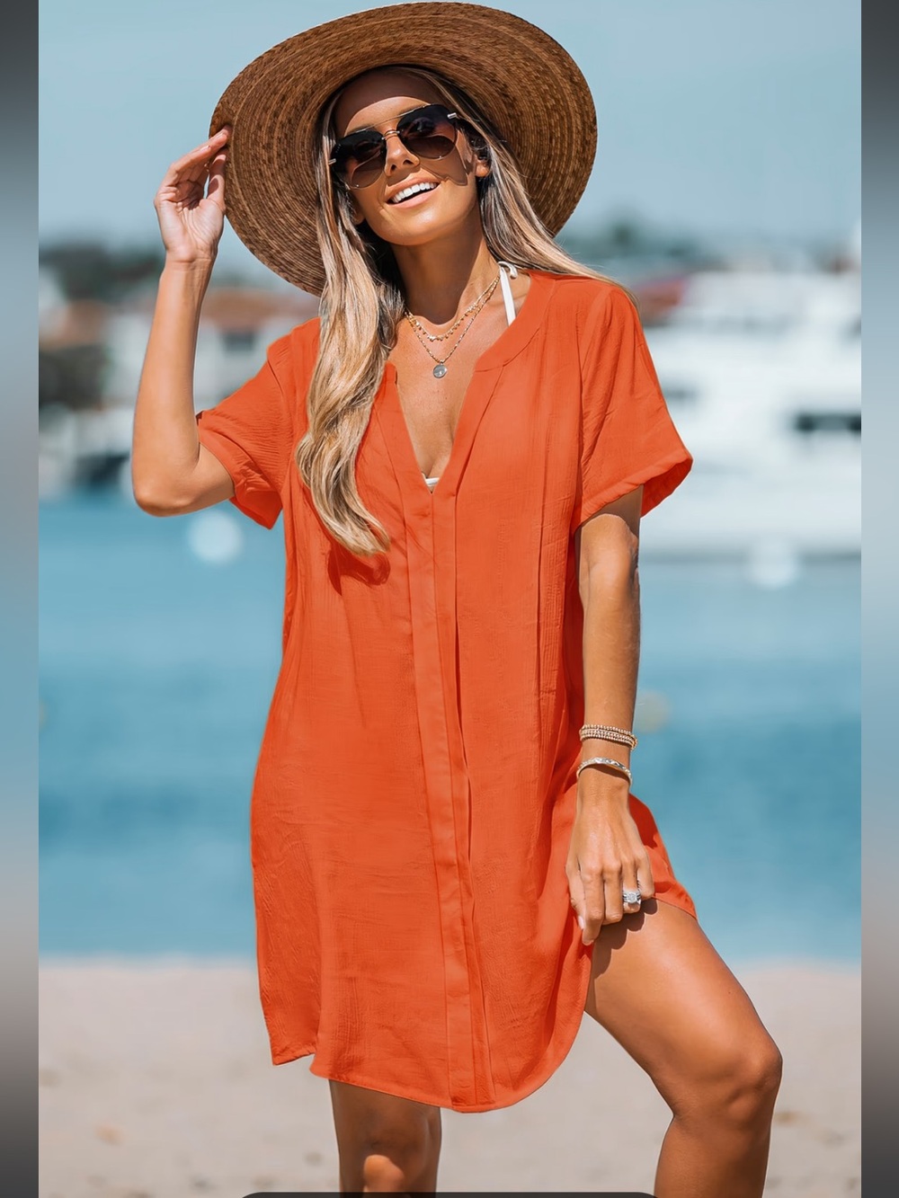 Cupshe Be Realistic Orange Cover-Up Mini Dress